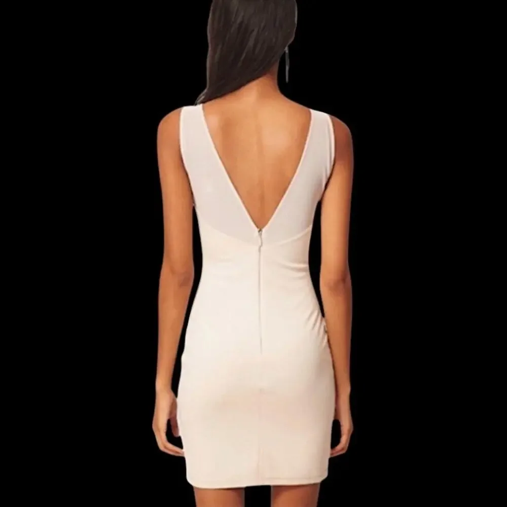 Eden Metallic Foil Sequin Tan/Silver Beaded Mini Dress | Size XS